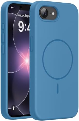 Miracase für iPhone 17e Hülle/iPhone 16e Hülle mit MagSafe, [weiches kratzfestes Mikrofaser-Innenfutter], Flüssig Silikon Hülle mit stoßfestem Fallschutz für 17e/ 16e, Capri Blau