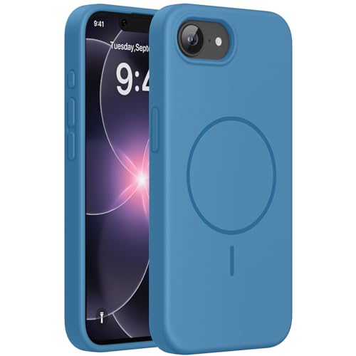 Image of Miracase Magnetic for iPhone 17e Case & iPhone 16e Case, [Soft Anti-Scratch Microfiber Lining], Compatible with MagSafe, Silicone Shockproof Protection Phone Case for iPhone 17e /16e, Capri Blue