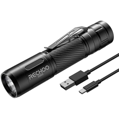 RECHOO Rechargeable Flashlights High Lumens, G800 Rechargeable Flashlight with 3 Lighting Modes, Mini LED Flashlight, Pocket-Size EDC Flash Light for Home, Emergency, Camping Gear (Battery Included) Cover