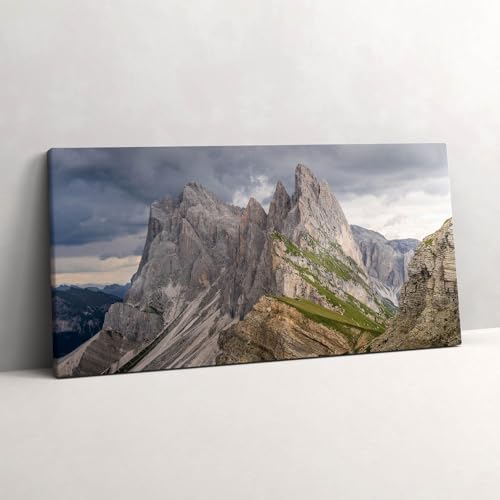 Décoration Murale Toile 100x50cm Montagnes Rocheuses Peinte Wallfluent Tableau Paysage Nature