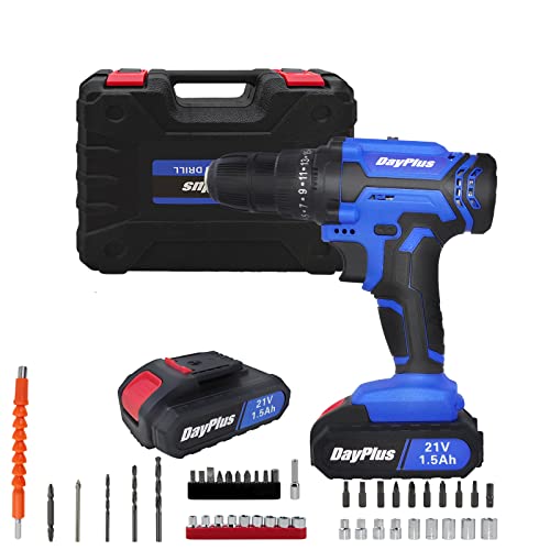 21V Akku-Bohrschrauber-Set, leistungsstarker Lithium-Ionen-Akku, 21-Volt-Kombi-Schrauber, DIY-Zubehör-Set, 2 Lithium-Ionen-Akkus