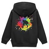 Spreadshirt Scooter Freestyle Bunt Klecks Regular FIT Kinder/Teenager Premium Bio Zip Hoodie, 146/152 (10 Jahre), Schwarz