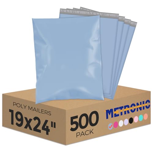 Image of Metronic Poly Mailers 19X24 500Pack, Strong Adhesive Shipping Envelopes for Clothing, Waterproof Shipping Bags for Small Businesses, Flexible Mailers Poly Bags Packages Bags Blue