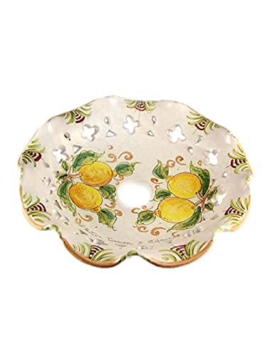 Coppa grande 30 cm in ceramica siciliana Santo Stefano di Camastra attacco grande E27 ricambio per lampadario sospensione decoro limoni