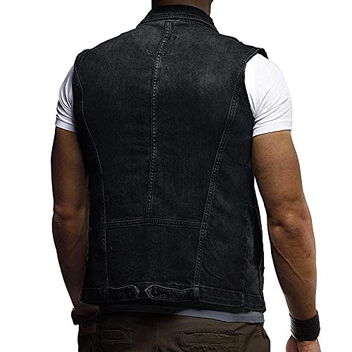 Suiqu Mens Punk Ripped Denim Vest Jackets Sleeveless Motorcycle Trucker Jean Jackets Retro Button Down Waistcoat Tank Tops #TOP2
