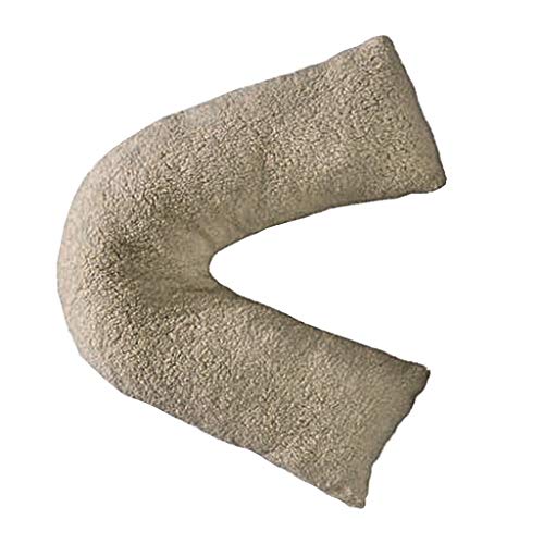 HOMES-LINEN Teddy Bear Fleece V Shaped Pillow Case Cover Nursing Pregnancy Maternity Orthopaedic Support (Beige)