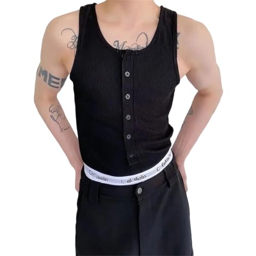 Camiseta sin mangas para hombre que buscan evitar el calor con un estilo holgado y botones