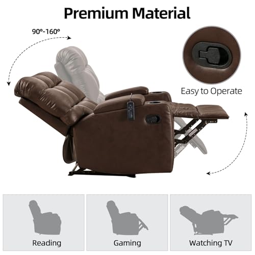 Sillón reclinable eléctrico piel cuero marrón miniatura 4