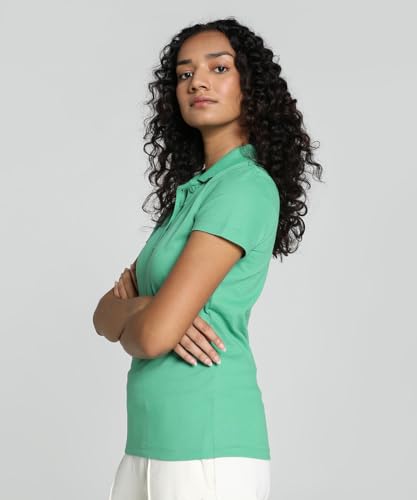 Image of Puma Women Solid Cotton Essential Logo Regular Fit Polo T-Shirt