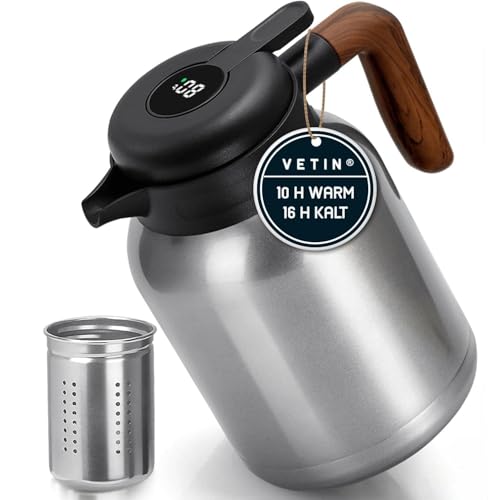 Thermos 1.5 l,Cafetière en acier inoxydable 304,Double paroi,Théière thermique avec infuseur amovible,Thermos avec affichage de la température,Chaleur...