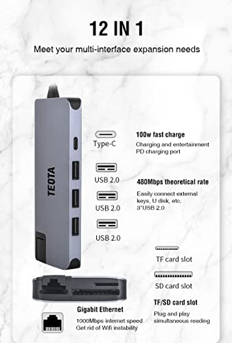 Image of 7 in 2 USB C Thunderbolt 3.0 Hub with 4K HDMI, 2 USB 3.0,SD,MicroSD,USBC&100W Pass Through Charging for MacBookPro 16-22&MacBookAir 18-22 Supports Intel,M1,M2 (12 in 1 (Grey))