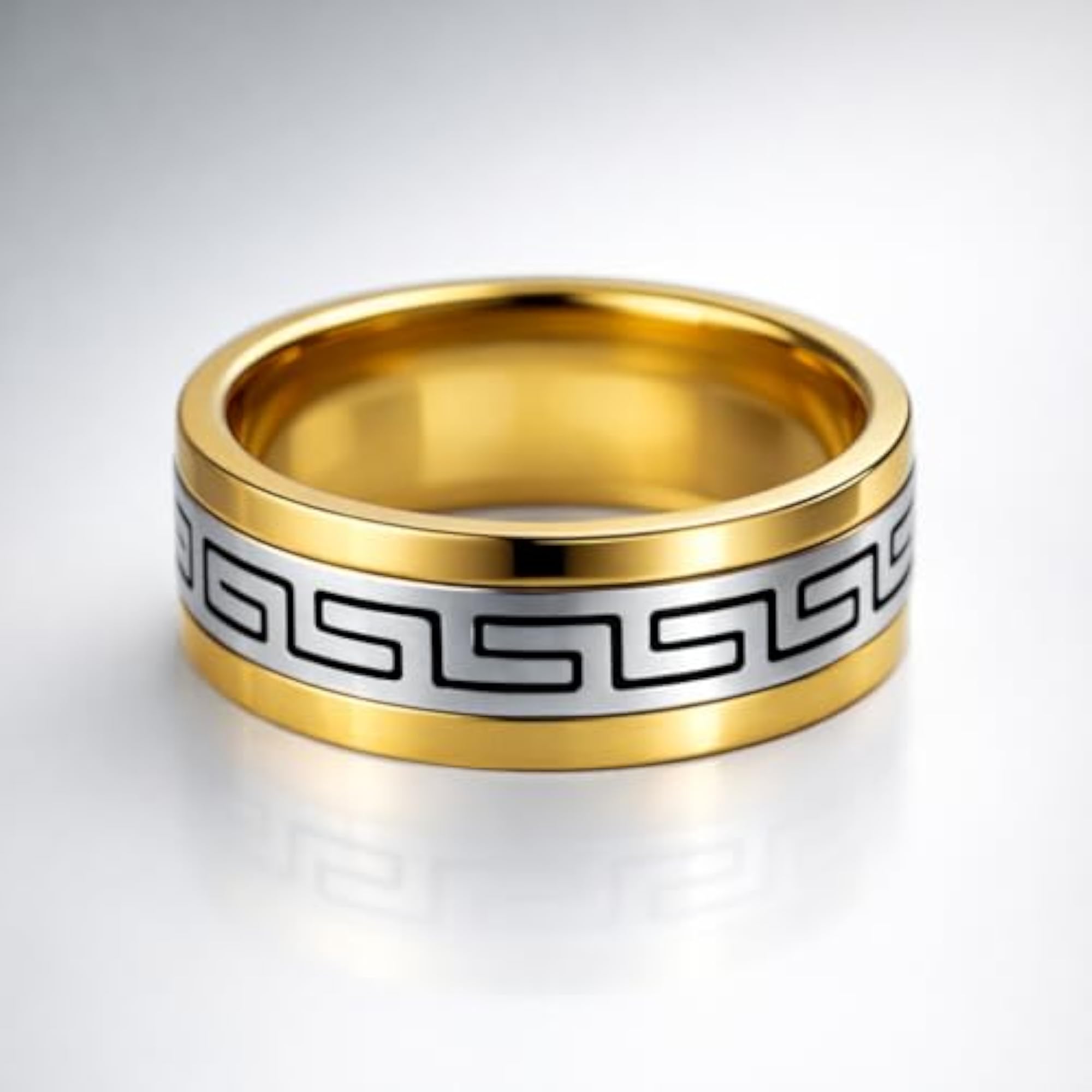 Gold & Silver Greek Pattern Band Ring for Men
