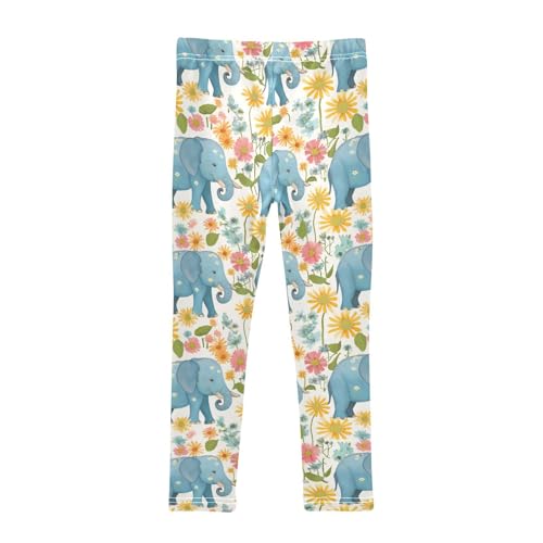 Wusikd Elephants Girls' Leggings Toddler Doodles Colorful Daisies Kids Yoga Pants Dance Active Tights 4T2