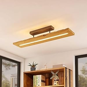 Lindby Nesaja LED Ceiling Light Dimmable (Country House, Vintage, Rustic) Made of Wood for Living Room and Dining Room (1 Bulb, Included) – Ceiling Light, Living Room Lamp