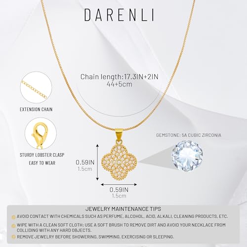 Diamond Four Leaf Clover Necklace for Women, 18K Gold Plated Adjustable Chain with Sparkling CZ Pendant, Elegant and Lucky Fashion Jewelry, Gifts for Women2
