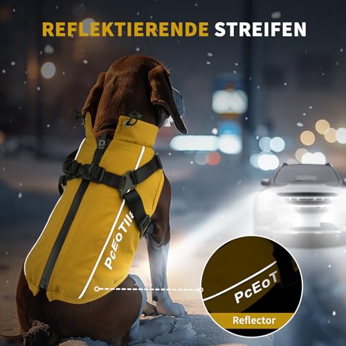PcEoTllar Wasserdichter Hundemantel für kleine Hunde, warme reflektierende Jacke mit Geschirr für den Winter, Ski-Kostüm, Baumwolle, Hundepullover