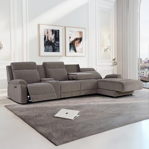 AC Pacific Anthony 5 Piece Power Reclining Sectional Sofa with Ch...