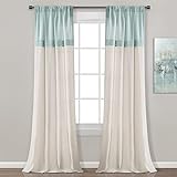 Lush Decor Farmhouse Faux Linen Colorblock Pleated Window Curtain Panel (Single Panel), 84