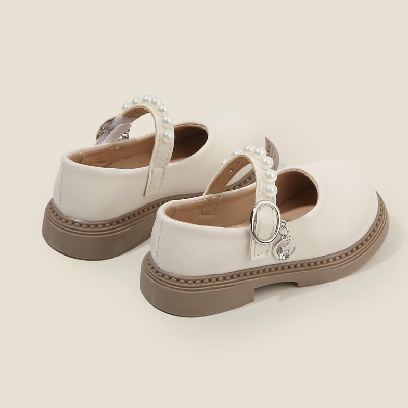 Girls Mary Jane Dress Shoes, Pearl Strap, White Patent Leather, Brown Sole2