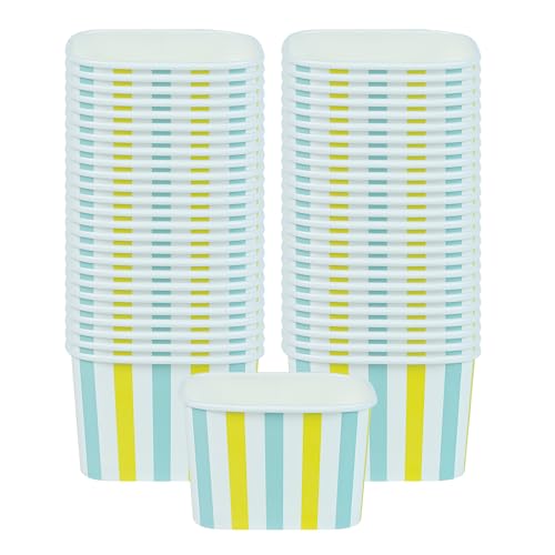 Image of Restaurantware Paper Cups 200 Count 12 Ounce Square Disposable Ice Cream Containers, Leak-Resistant Paper Dessert To Go Cups, Hot And Cold Food, Durable Blue And Green Stripe, Lids Sold Separately