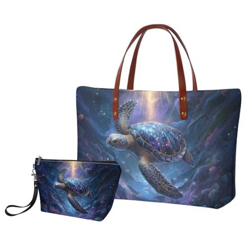 Image of 2PCS Tote Bag for Women Top Handle Purse with Wallet, Hobo Bag Tote Shoulder Bag with PU Cosmetic Bag