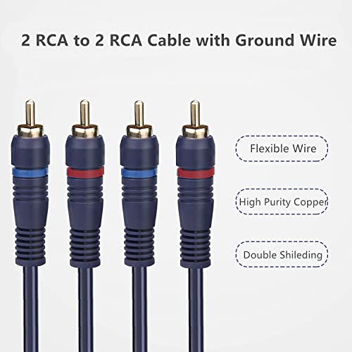 Cabo RCA com fio terrestre, cabo de toca-discos de 1,8 m, banhado a ouro, 2RCA macho para 2RCA macho