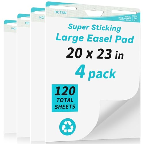 120 Sheets Thickened Sticky Easel Pad, 20 in x 23 in, 30 Sheets/Pad, 4 Pads/Pack, Anchor Chart Paper, Large White Premium Self-Stick Flip Chart Paper for Teachers, Super Sticking Power