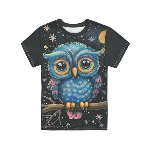 Biyejit Camisetas de manga corta para niños, niñas, estudiantes, jóvenes, talla 3-16 años, Bonito búho de dibujos animados, 7-8 años