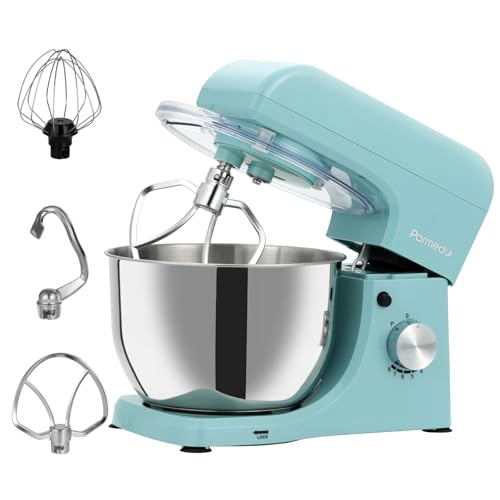 Parmedu Electric Kitchen Stand Mixer: 1000W 8-Speed Compact Tilt-Head Household Food Mixer - 4.5L 304 Stainless Steel Bowl with Cover & Egg Whisk & Dishwasher Safe Dough Hook & Flat Beater