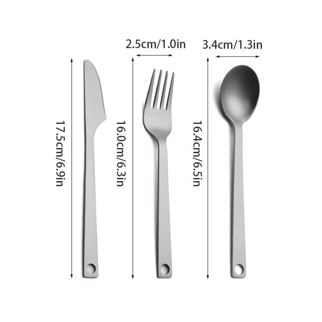 Beau Couverts en Alliage de Titane, Couteau, Fourchette et cuillère, Ensemble de Couverts de Cuisine Domestique, Vaisselle Portable de Camping en Plein air (Argent) Pratique