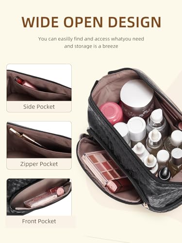 Telena Makeup Bag Large Capacity Travel Cosmetic Bags Double Layer Portable Make Up Bag for Women Black-A — view 4