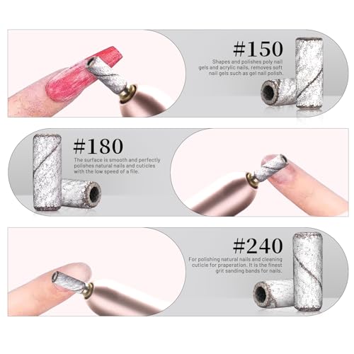 Zestaw 200 małych taśm szlifierskich do wiertarki do paznokci, 2 x 3,1 mm, mini gruboziarnisty (180) i drobny (240), do naturalnych paznokci, akrylowych