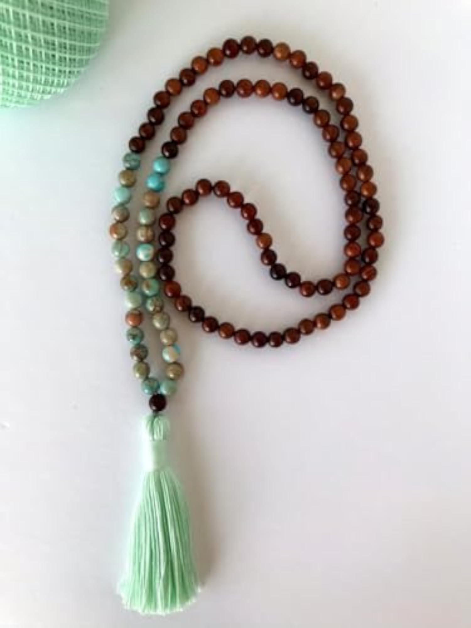 Natural Emperor Jasper & Wood Beads 6MM Beaded Handmade Prayer Mala Necklace