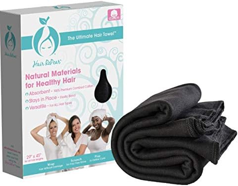 Hair RePear Anti Frizz Premium Cotton Hair Towel Enhances Healthy Natural Hair - Plop Wrap Scrunch Curly Wavy or Straight Hair -Extra Long Thick Hair