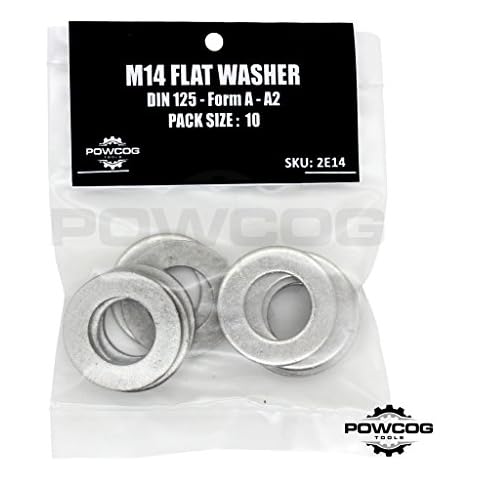 M14 Flat Washer - A2 Stainless Steel Thick Grade 304 Metric Grade - Form A DIN 125 - by POWCOG® - Pack of 10 Cover