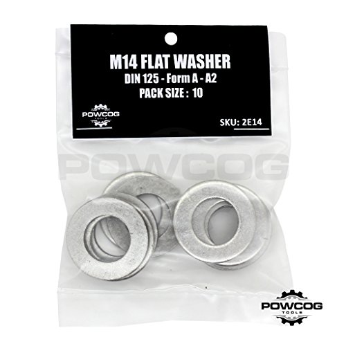 M14 Flat Washer - A2 Stainless Steel Thick Grade 304 Metric Grade - Form A DIN 125 - by POWCOG® - Pack of 10