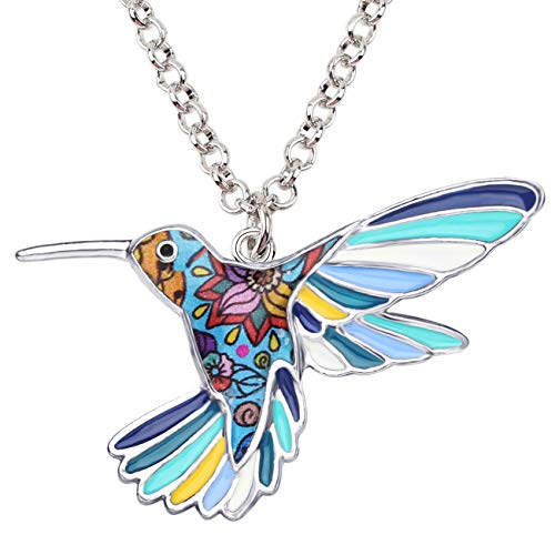 BONSNY Enamel Alloy Rhinestone Hummingbird Bird Necklace Pendant Chain Crystal Jewelry For Women Charms
