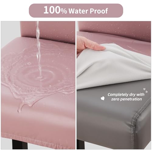 Image of YISUN Bar Stool Covers, Stretch Waterproof PU Bar Stool Slipcover Removable Washable Bar Stool Chair Covers, High Chair Cover with Elastic Bands (Rosy Brown-2 Pack)