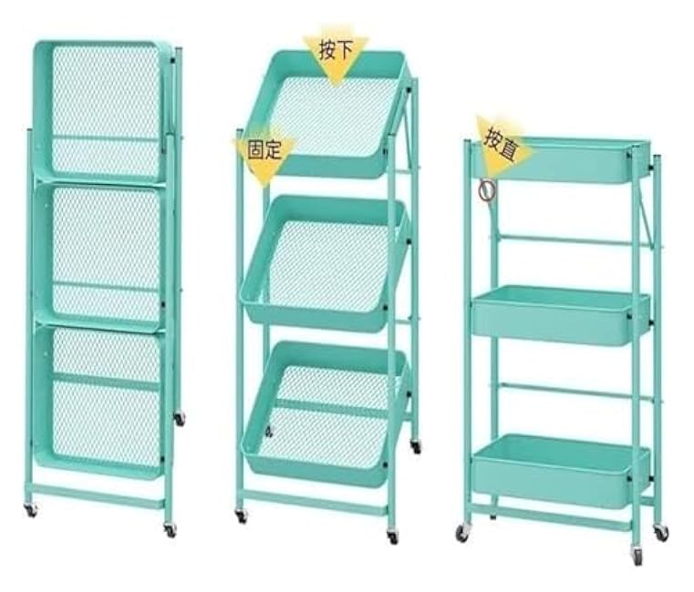 Storage Trolley,Utility Cart Rolling Cart Kitchen Storage Cart 3 Tier Folding Trolley with Wheeled Metal Kitchen Storage Cart Rolling Cart Utility Cart(White)-fQ7pSq0s