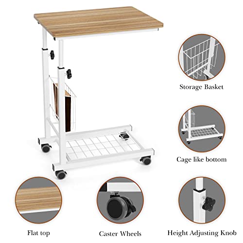 Image of ABOUT SPACE Over Bed Table - Portable Overbed Food Table for Elders - Height Adjustable DIY Study Table with Wheels for Laptop, Home and Office, Hospital (L48 x B 30 xH 55-82 cm, White)