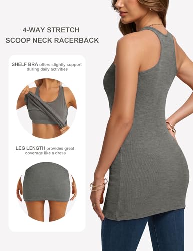 Missclub 3 Pack Tank Tops with Shelf Bras for Women Racerback Ribbed Extra Long Tunic Tank Tops with Shelf Bra — view 4