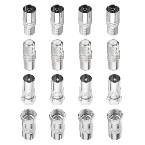 16 Pcs Conector Antena TV, Adaptador Cable Antena Sat, Conector de Cable Coaxial F Macho/Hembra, Acoplamiento F, Adaptador de Antenas para Cables Satelital
