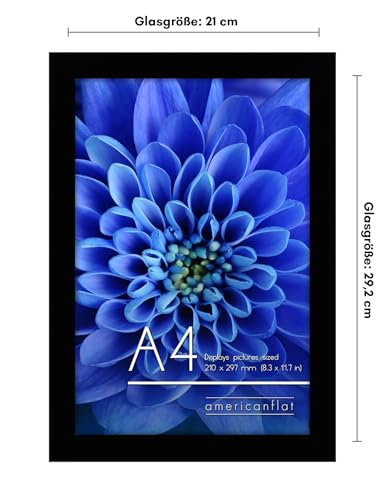 Americanflat Bilderrahmen A4 Schwarz - DIN A4 Bilderrahmen aus Verbundholz mit Bruchsicherem Glas - Horizontale und Vertikale Formate für die Wand und den Tisch - 2er Pack