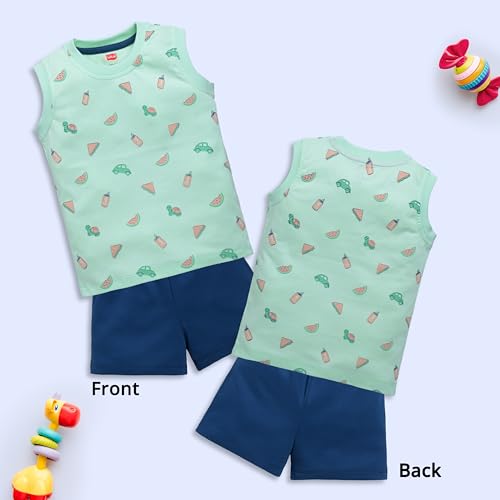 Image of LuvLap Baby Boys Regular Fit 100% Cotton Sleeveless Boys T-Shirt & Shorts Set Pack of 3