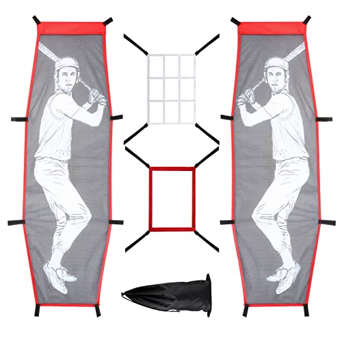 4Pcs Baseball Pitching Net Set - Baseball Softball Pitching Target Dummy Batter Training Aids with Adjustable 9 Hole Pitching Net Strike Zone, Portable Hitting Trainer for Improve Hitting Accuracy