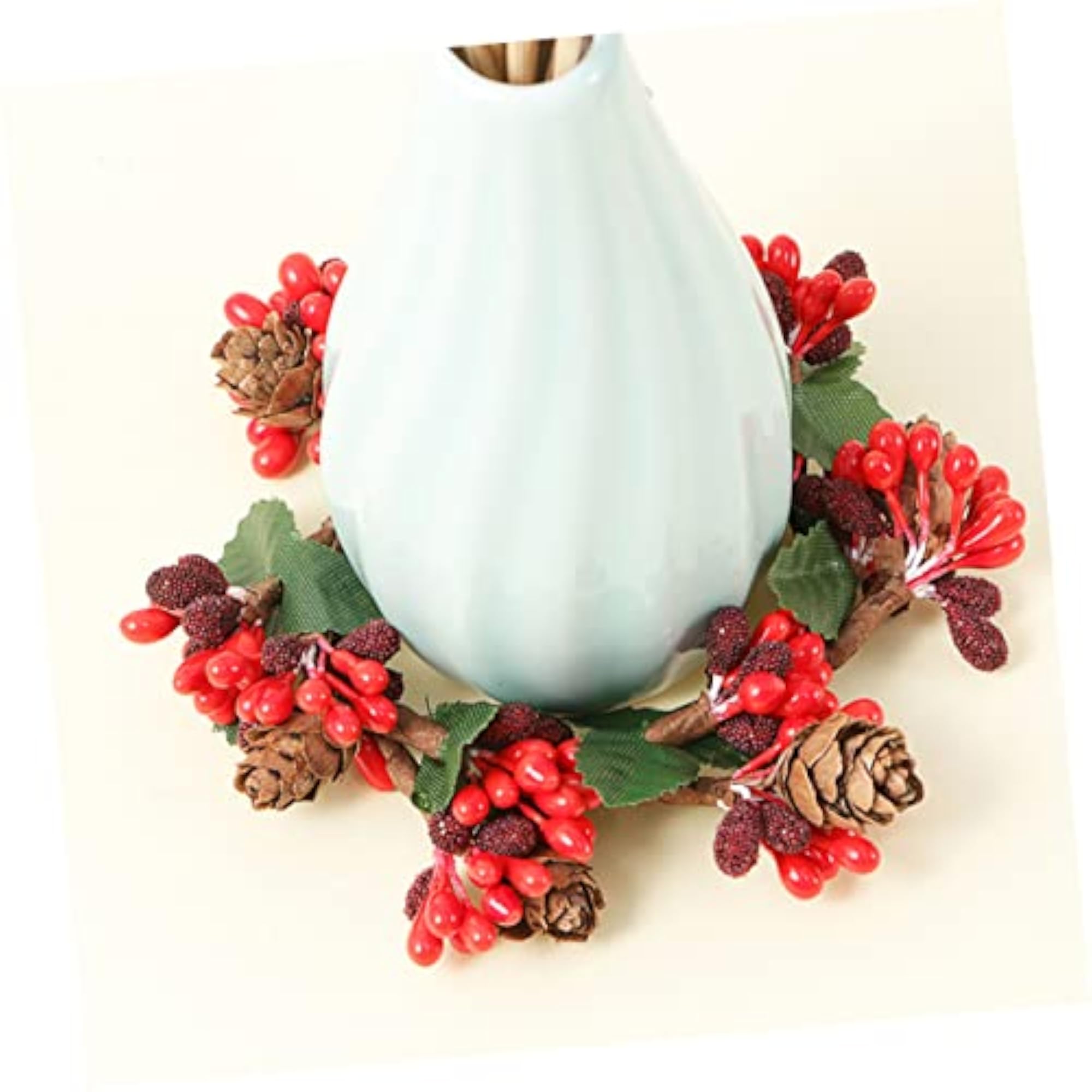 Christmas Candle Stand Decor Wreaths with Fake Berries