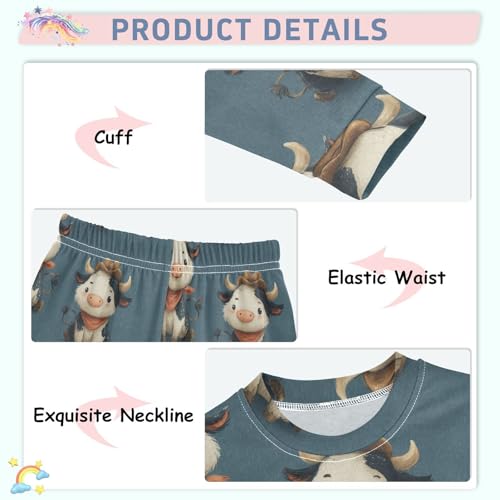 Pajama Sets Long Sleeve Cow Pattern with Bandanas Soft Comfy Sleepwear 2 Piece PJS 3-8T4