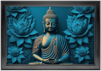 Dharvika Innovations Buddha Photo Frame, Black, Sparkle Coated Lamination 22058 21 x 27 Inch