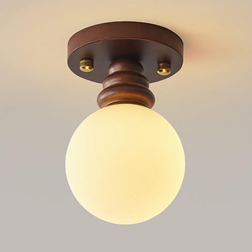 Rustykalna lampa sufitowa z półpłaskim kloszem, szklany klosz do lampy wiszącej, oświetlenie rustykalne, drewniany żyrandol sufitowy do przedpokoju, przedpokoju, kuchni i szafy