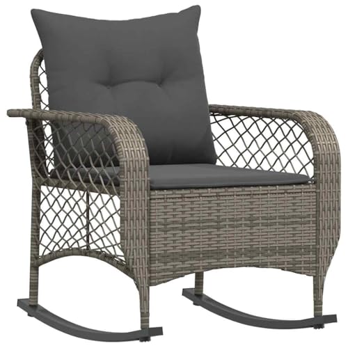 vidaXL Silla Mecedora de jardín con Cojines ratán sintético Gris, Mecedora de Exterior, Mecedora de Muebles de Exterior, Mecedora de césped Exterior